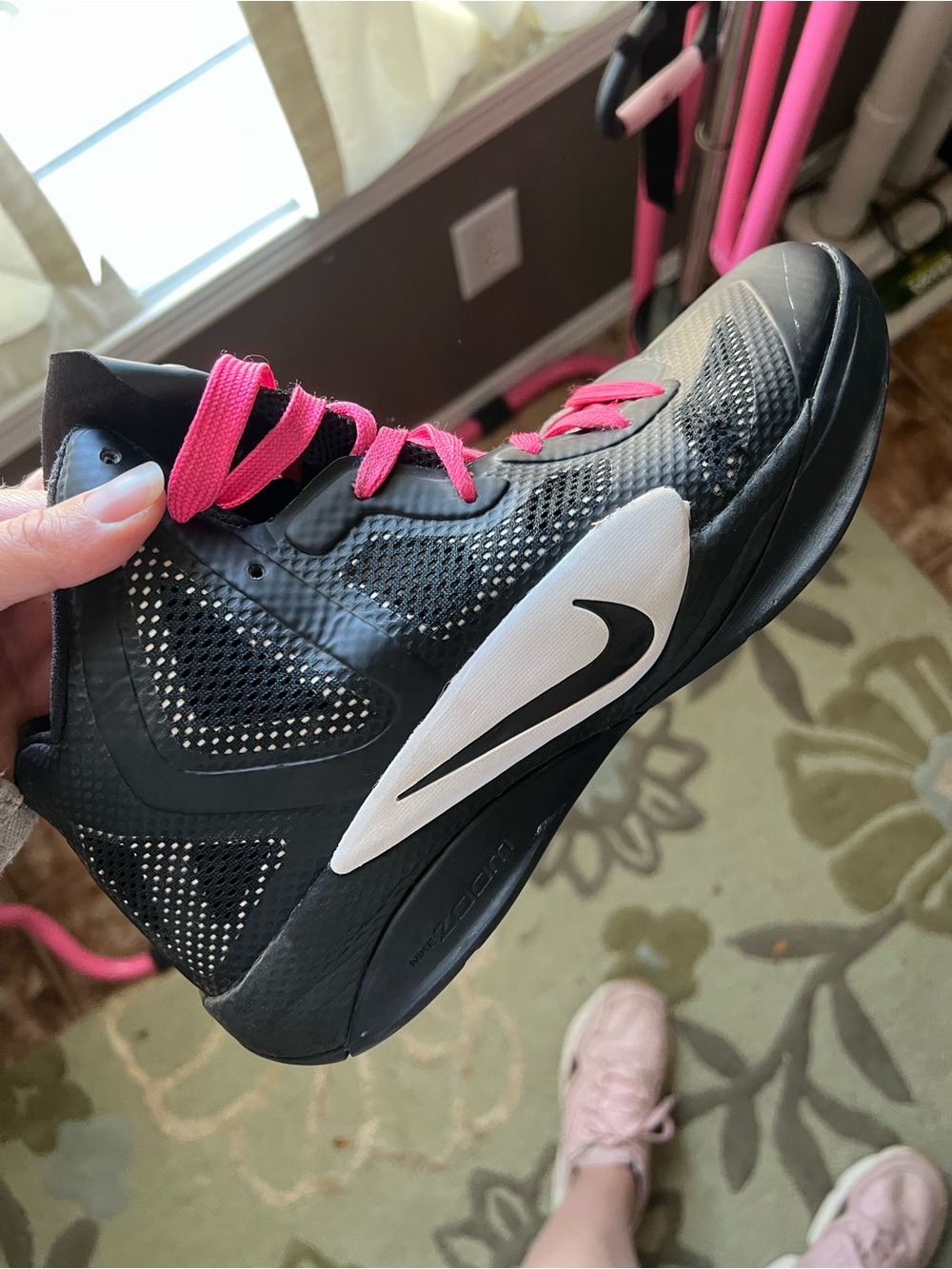 Nike Kids Black Sneakers with Pink Laces